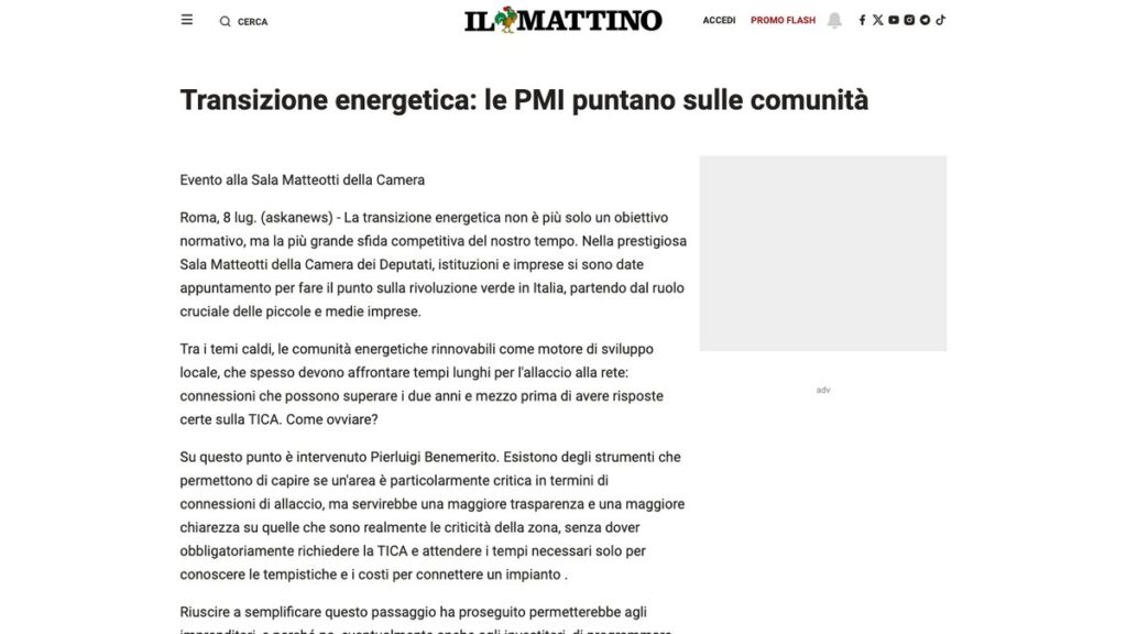 Articolo Il Mattino - Transizione energetica
