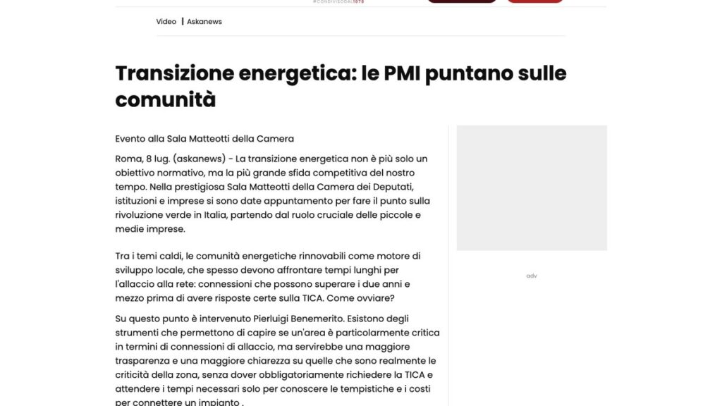 Articolo Il Messaggero - Transizione energetica
